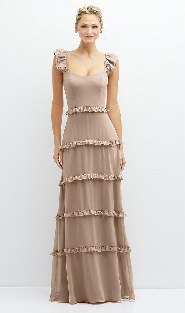 Front View - Topaz Tiered Chiffon Maxi A-line Dress with Convertible Ruffle Straps