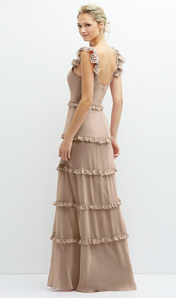 Back View - Topaz Tiered Chiffon Maxi A-line Dress with Convertible Ruffle Straps