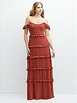 Alt View 1 Thumbnail - Amber Sunset Tiered Chiffon Maxi A-line Dress with Convertible Ruffle Straps