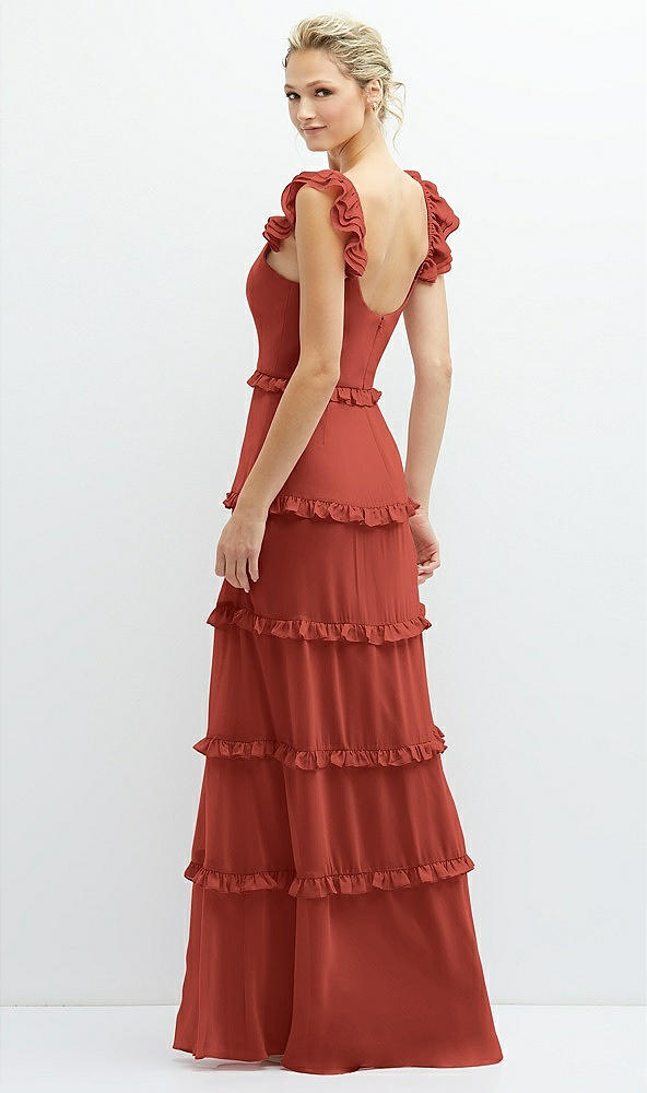Back View - Amber Sunset Tiered Chiffon Maxi A-line Dress with Convertible Ruffle Straps