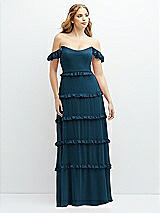 Alt View 1 Thumbnail - Atlantic Blue Tiered Chiffon Maxi A-line Dress with Convertible Ruffle Straps