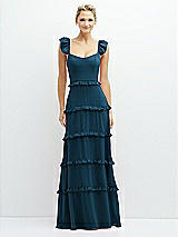 Front View Thumbnail - Atlantic Blue Tiered Chiffon Maxi A-line Dress with Convertible Ruffle Straps