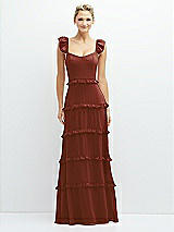 Front View Thumbnail - Auburn Moon Tiered Chiffon Maxi A-line Dress with Convertible Ruffle Straps