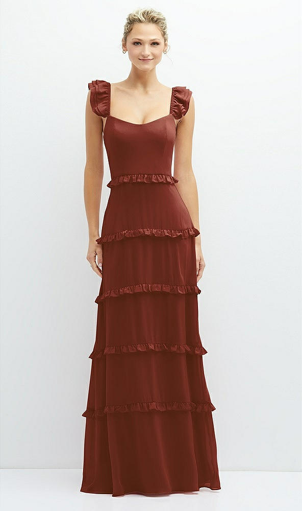 Front View - Auburn Moon Tiered Chiffon Maxi A-line Dress with Convertible Ruffle Straps