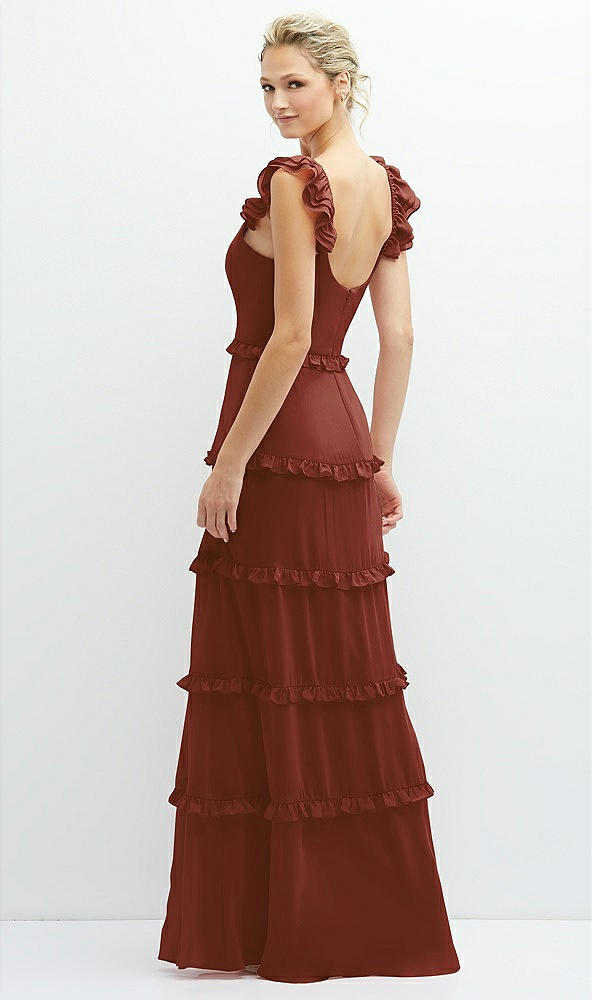 Back View - Auburn Moon Tiered Chiffon Maxi A-line Dress with Convertible Ruffle Straps