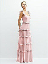 Side View Thumbnail - Ballet Pink Tiered Chiffon Maxi A-line Dress with Convertible Ruffle Straps