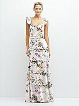 Front View Thumbnail - Butterfly Botanica Ivory Tiered Chiffon Maxi A-line Dress with Convertible Ruffle Straps