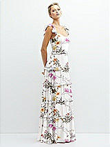 Side View Thumbnail - Butterfly Botanica Ivory Tiered Chiffon Maxi A-line Dress with Convertible Ruffle Straps