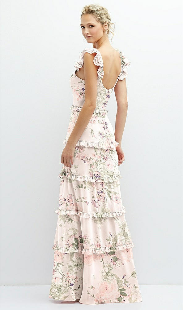 Back View - Blush Garden Tiered Chiffon Maxi A-line Dress with Convertible Ruffle Straps