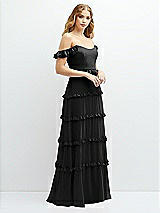 Alt View 2 Thumbnail - Black Tiered Chiffon Maxi A-line Dress with Convertible Ruffle Straps