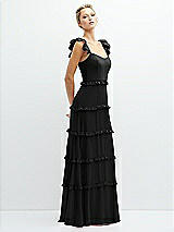 Side View Thumbnail - Black Tiered Chiffon Maxi A-line Dress with Convertible Ruffle Straps