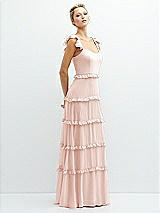 Side View Thumbnail - Blush Tiered Chiffon Maxi A-line Dress with Convertible Ruffle Straps