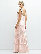 Rear View Thumbnail - Blush Tiered Chiffon Maxi A-line Dress with Convertible Ruffle Straps