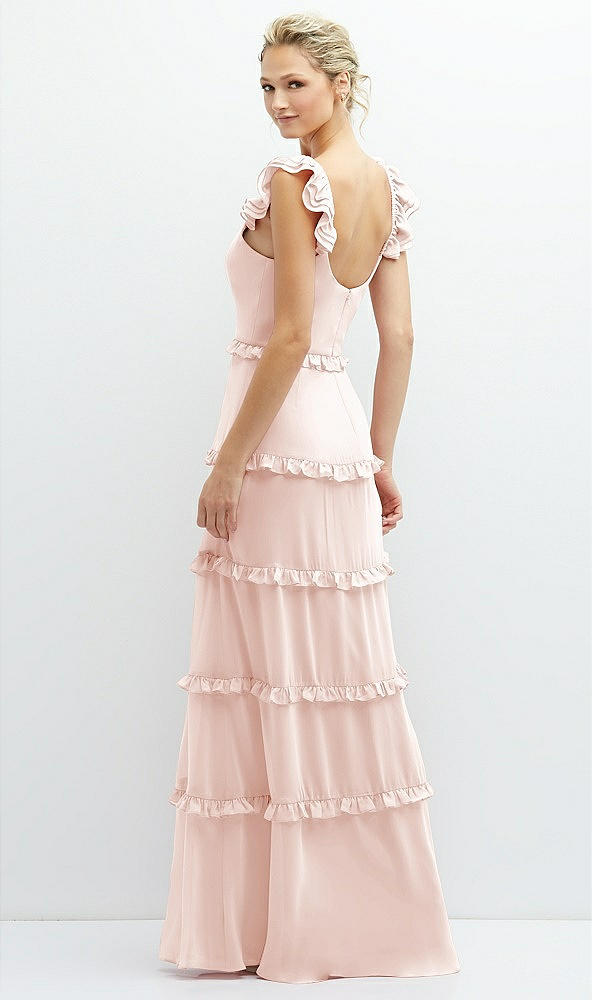 Back View - Blush Tiered Chiffon Maxi A-line Dress with Convertible Ruffle Straps