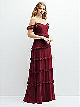 Alt View 2 Thumbnail - Burgundy Tiered Chiffon Maxi A-line Dress with Convertible Ruffle Straps