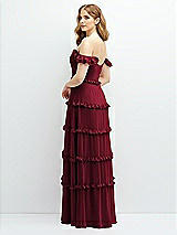 Alt View 3 Thumbnail - Burgundy Tiered Chiffon Maxi A-line Dress with Convertible Ruffle Straps