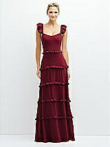 Front View Thumbnail - Burgundy Tiered Chiffon Maxi A-line Dress with Convertible Ruffle Straps