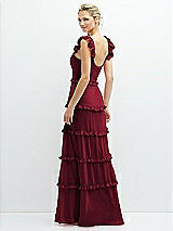 Rear View Thumbnail - Burgundy Tiered Chiffon Maxi A-line Dress with Convertible Ruffle Straps