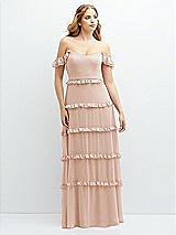 Alt View 1 Thumbnail - Cameo Tiered Chiffon Maxi A-line Dress with Convertible Ruffle Straps