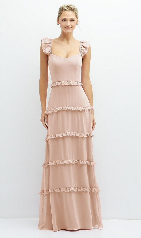 Front View - Cameo Tiered Chiffon Maxi A-line Dress with Convertible Ruffle Straps