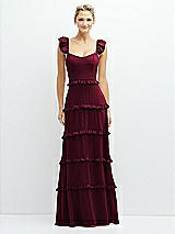 Front View Thumbnail - Cabernet Tiered Chiffon Maxi A-line Dress with Convertible Ruffle Straps