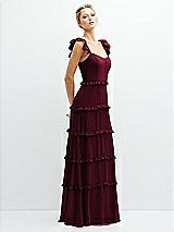 Side View Thumbnail - Cabernet Tiered Chiffon Maxi A-line Dress with Convertible Ruffle Straps