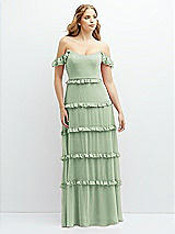 Alt View 1 Thumbnail - Celadon Tiered Chiffon Maxi A-line Dress with Convertible Ruffle Straps