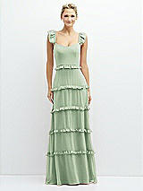 Front View Thumbnail - Celadon Tiered Chiffon Maxi A-line Dress with Convertible Ruffle Straps