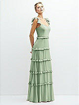 Side View Thumbnail - Celadon Tiered Chiffon Maxi A-line Dress with Convertible Ruffle Straps