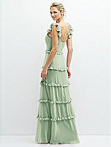 Rear View Thumbnail - Celadon Tiered Chiffon Maxi A-line Dress with Convertible Ruffle Straps