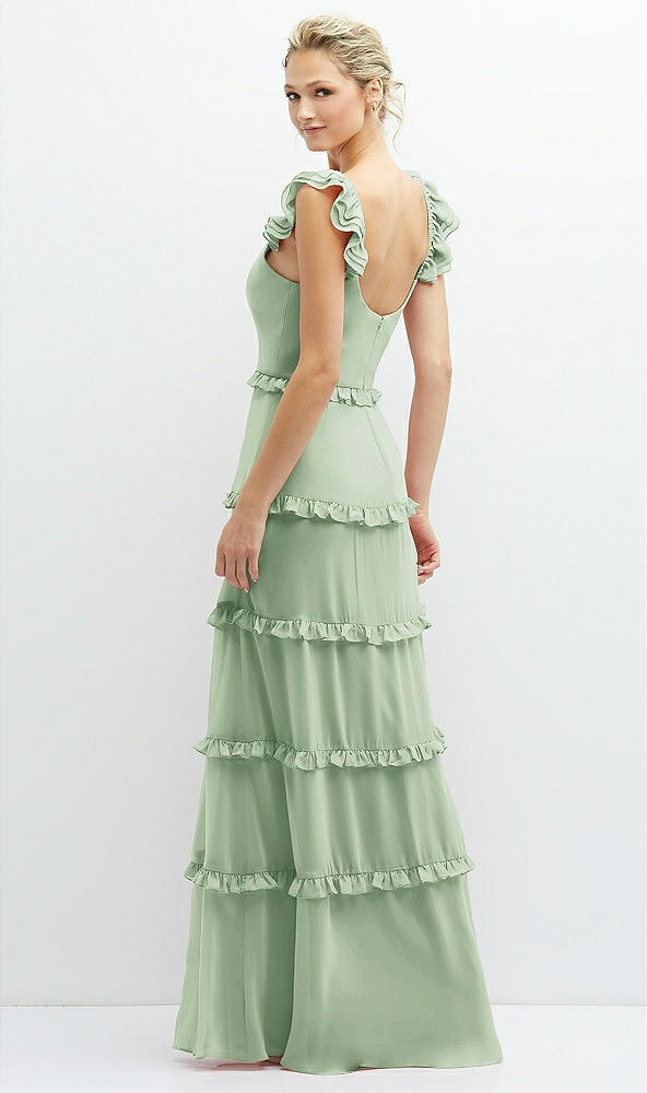 Back View - Celadon Tiered Chiffon Maxi A-line Dress with Convertible Ruffle Straps
