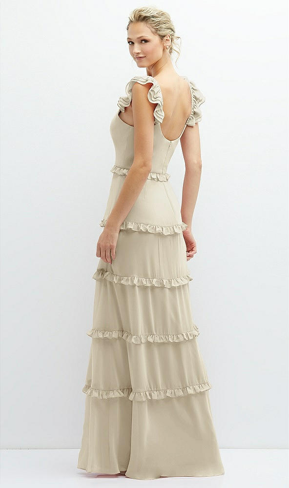 Back View - Champagne Tiered Chiffon Maxi A-line Dress with Convertible Ruffle Straps