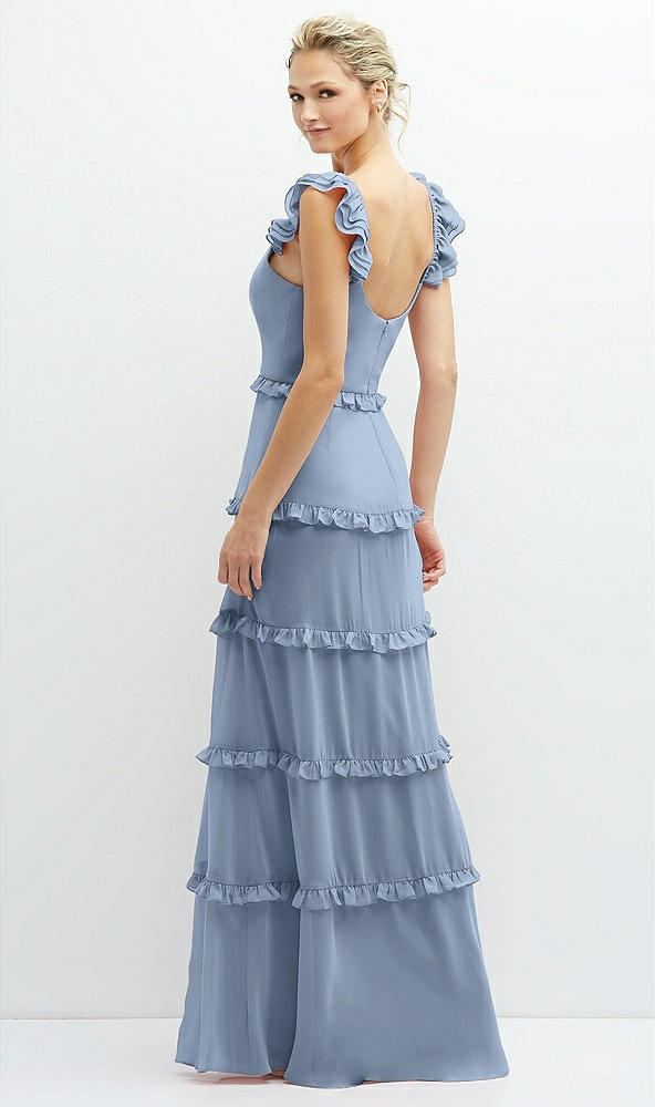 Back View - Cloudy Tiered Chiffon Maxi A-line Dress with Convertible Ruffle Straps