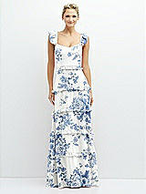Front View Thumbnail - Cottage Rose Dusk Blue Tiered Chiffon Maxi A-line Dress with Convertible Ruffle Straps