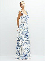 Side View Thumbnail - Cottage Rose Dusk Blue Tiered Chiffon Maxi A-line Dress with Convertible Ruffle Straps