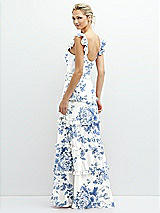Rear View Thumbnail - Cottage Rose Dusk Blue Tiered Chiffon Maxi A-line Dress with Convertible Ruffle Straps