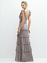 Rear View Thumbnail - Cashmere Gray Tiered Chiffon Maxi A-line Dress with Convertible Ruffle Straps