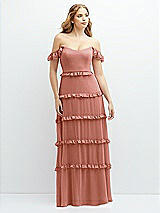 Alt View 1 Thumbnail - Desert Rose Tiered Chiffon Maxi A-line Dress with Convertible Ruffle Straps