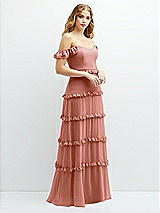 Alt View 2 Thumbnail - Desert Rose Tiered Chiffon Maxi A-line Dress with Convertible Ruffle Straps