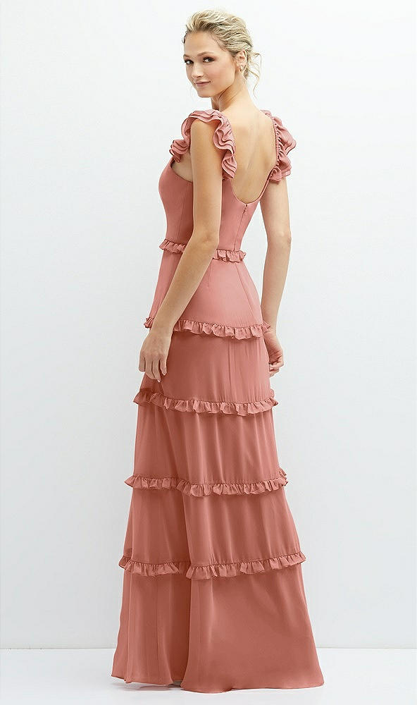 Back View - Desert Rose Tiered Chiffon Maxi A-line Dress with Convertible Ruffle Straps
