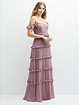 Alt View 2 Thumbnail - Dusty Rose Tiered Chiffon Maxi A-line Dress with Convertible Ruffle Straps