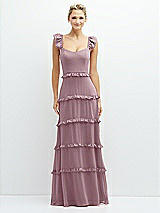 Front View Thumbnail - Dusty Rose Tiered Chiffon Maxi A-line Dress with Convertible Ruffle Straps