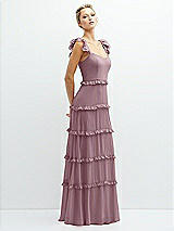 Side View Thumbnail - Dusty Rose Tiered Chiffon Maxi A-line Dress with Convertible Ruffle Straps