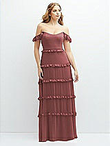 Alt View 1 Thumbnail - English Rose Tiered Chiffon Maxi A-line Dress with Convertible Ruffle Straps