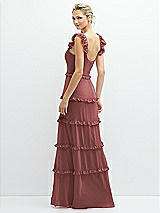 Rear View Thumbnail - English Rose Tiered Chiffon Maxi A-line Dress with Convertible Ruffle Straps