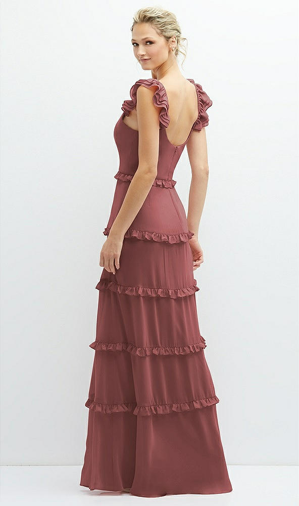 Back View - English Rose Tiered Chiffon Maxi A-line Dress with Convertible Ruffle Straps