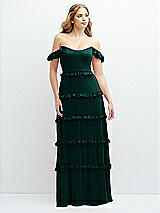 Alt View 1 Thumbnail - Evergreen Tiered Chiffon Maxi A-line Dress with Convertible Ruffle Straps