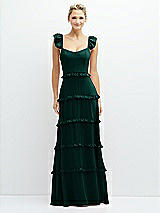 Front View Thumbnail - Evergreen Tiered Chiffon Maxi A-line Dress with Convertible Ruffle Straps
