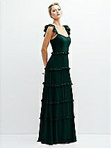 Side View Thumbnail - Evergreen Tiered Chiffon Maxi A-line Dress with Convertible Ruffle Straps