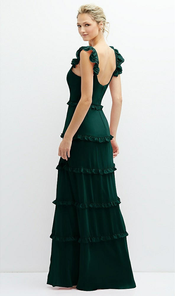 Back View - Evergreen Tiered Chiffon Maxi A-line Dress with Convertible Ruffle Straps